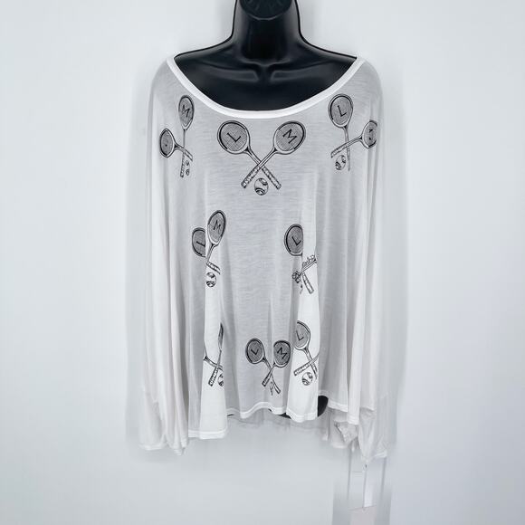 Lauren Moshi NEW Women's Angel Oversized T-Shirt w/ Mini Rackets Size M/L White - Picture 1 of 12